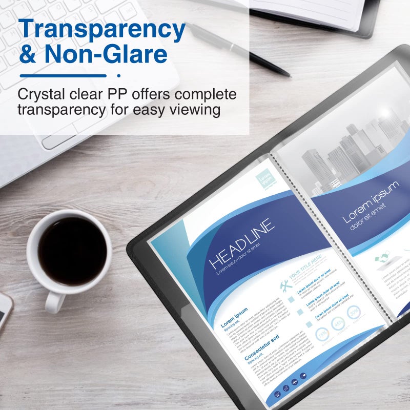 سويز مجلد Sooez ذو 30 جيبًا مع أكمام بلاستيكية 8.5 × 11 بوصة، حافظة أعمال فنية متينة مع واقيات شفافة للأوراق، عرض 60 صفحة، كتاب عرض للأعمال الفنية، مجلد منظم للمستندات - عبوة من 4 قطع - Image 4